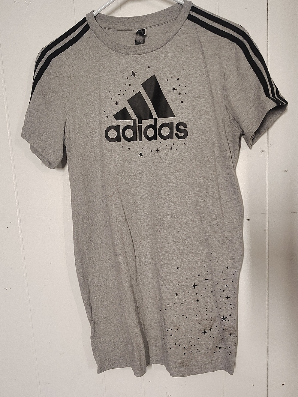 Adidas Tshirt Dress Gray with Black Stars and Shoulder Stripes